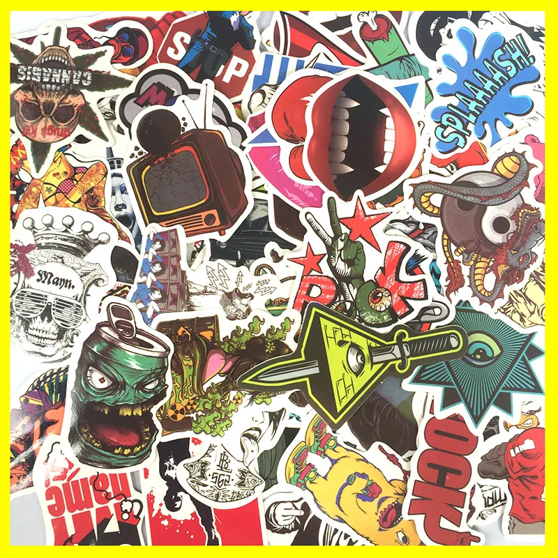 50 random mixed Sticker for Snowboard Skateboard Laptop Luggage Car Fridge Phone DIY toy Styling Vinyl