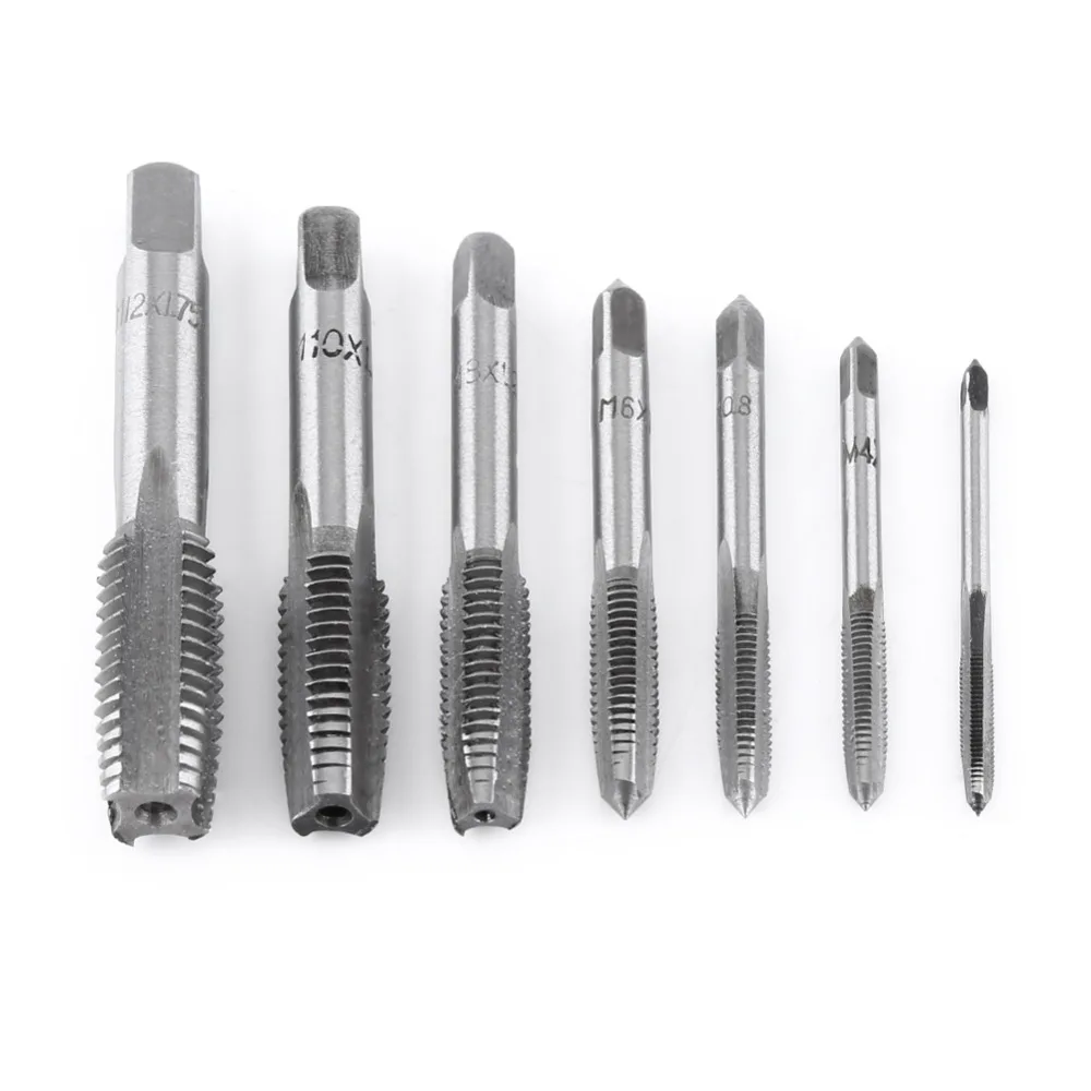 

7Pcs/Lot Metric Thread Steel Tap Tapping Thread Tap Tool M3, M4, M5, M6, M8, M10, M12 Screw Taps Tool Set