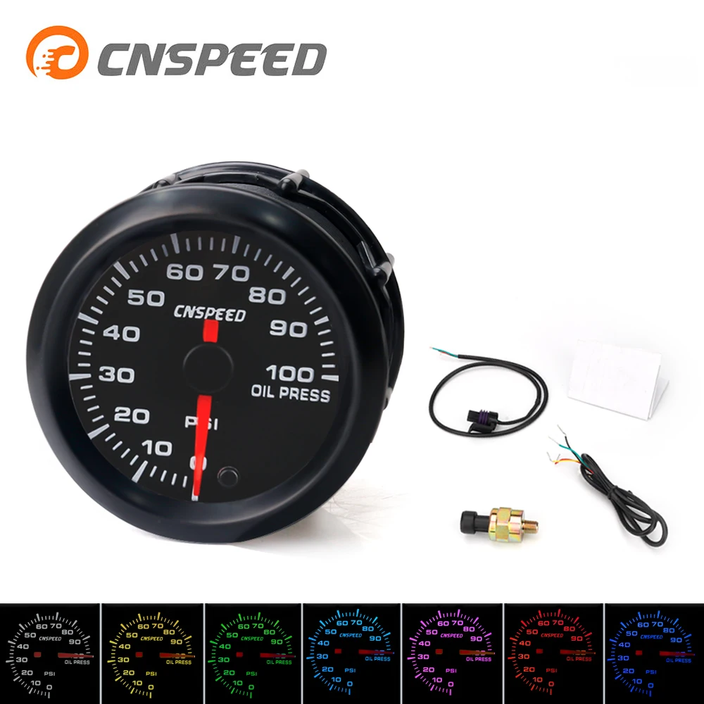 CNSPEED 2 ''52 мм автоматический датчик давления масла 0-100Psi 7 Cplors светодиодный светильник с датчиком давления масла