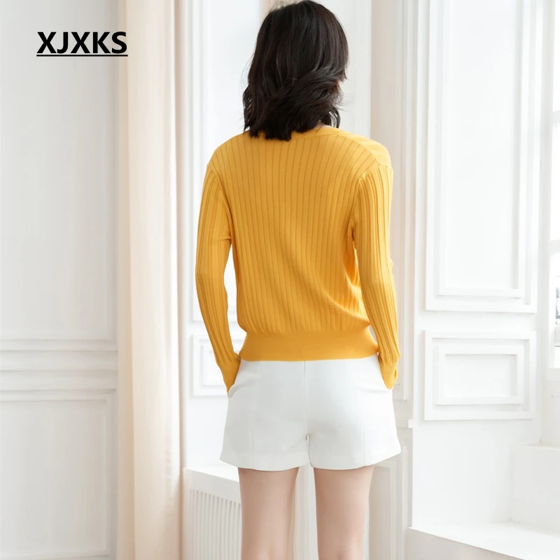 XJXKS Spring 2019 New Sweater Coat Female Short Korean Style Thin Solid Color Long-sleeved Linen Knit Women Cardigan Sweater XJXKS Spring 2019 New Sweater Coat Female Short Korean Style Thin Solid Color Long-sleeved Linen Knit Women Cardigan Sweater
