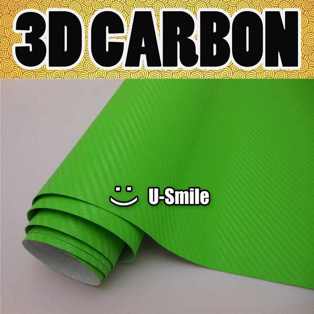 

3D LIME GREEN Carbon Fiber Texture Vinyl Wrap Sticker Decal Film Sheet Air Release Car Wrapping Size:1.52X30M/Roll