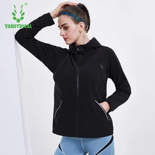 Осень Зима молния Спорт, бег, Йога Куртки женские с капюшоном для наушников отверстие фитнес тренировки ветровка