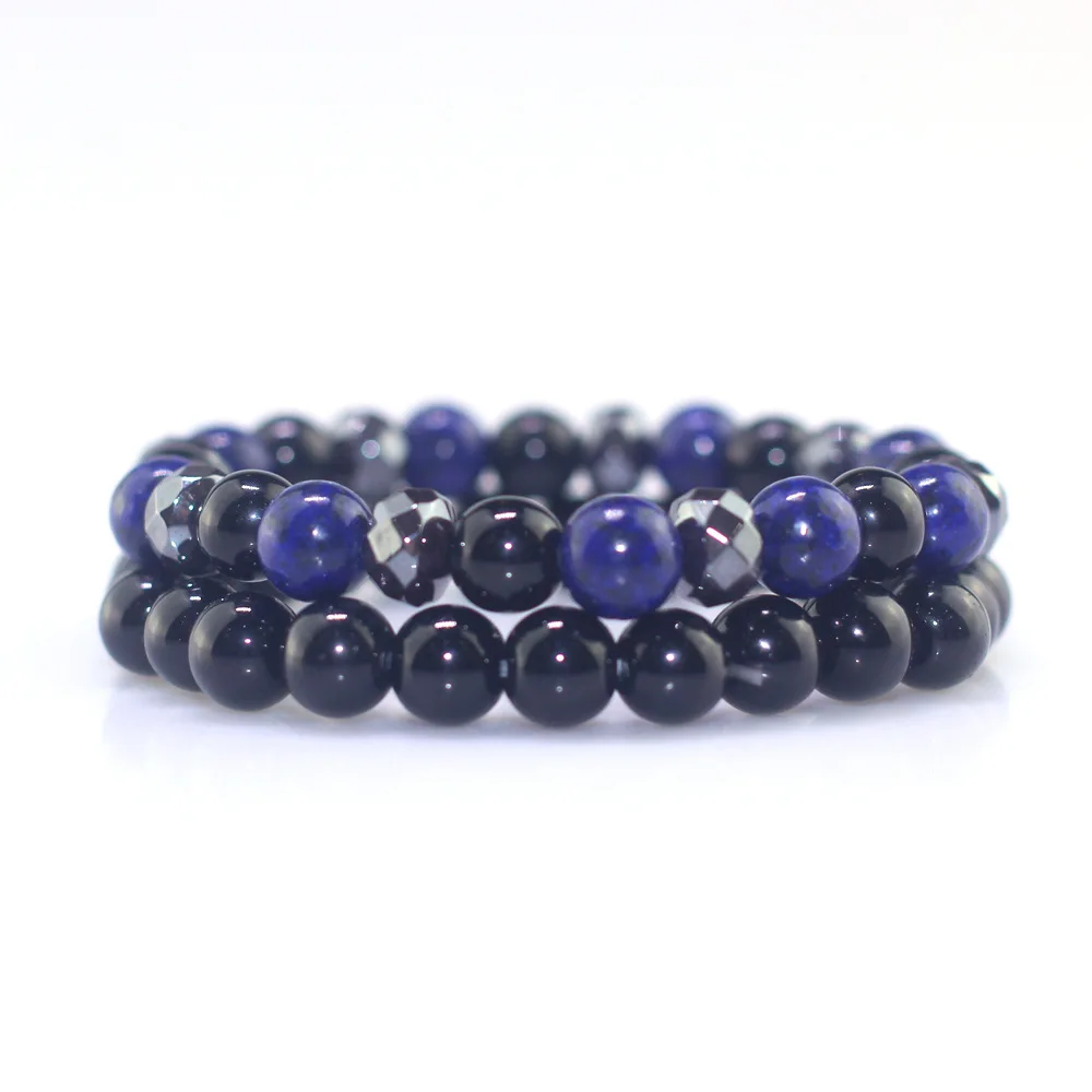 

8mm Black Gallstone Cyanite Obsidian Men's Bracelet Simple Wind Cool Men's Bracelet Cross-border Hot Sale