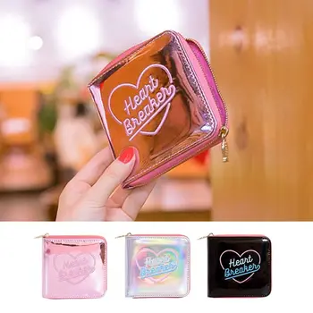 

Lanzon Fashion Square Short Wallet Bentoy Hologram Laser Embroidery Heart Clutch Korean Women Coin Purse Card Holder Money Bag