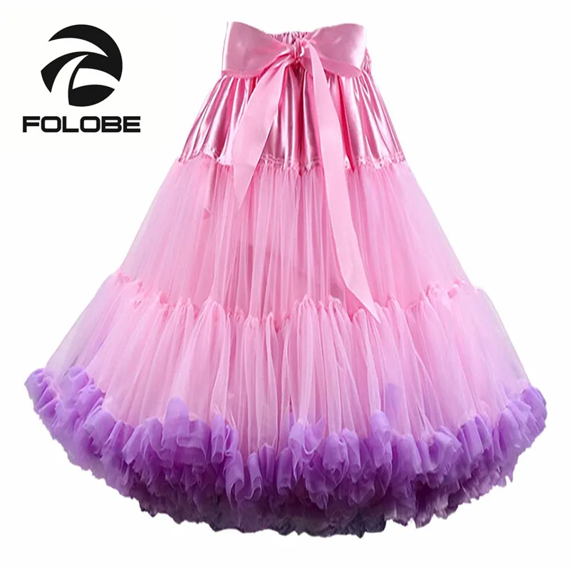 

FOLOBE Pink&Purple Tulle Skirt Vintage Tutu Skirts Womens Party Prom Underskirt Lolita Ballet faldas de Mujer Saias Jupe TT009
