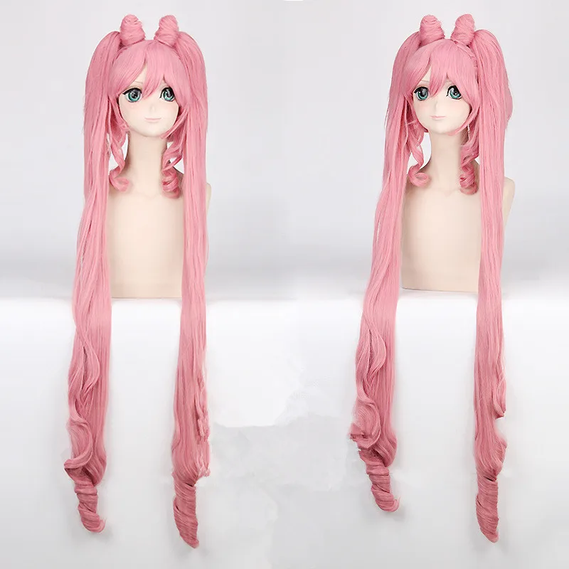 Сейлор Мун Цукино Усаги косплей парик для женщин девочек розовый Кудрявый Длинный двойной конский хвост 120 см парики волосы термостойкий синтез