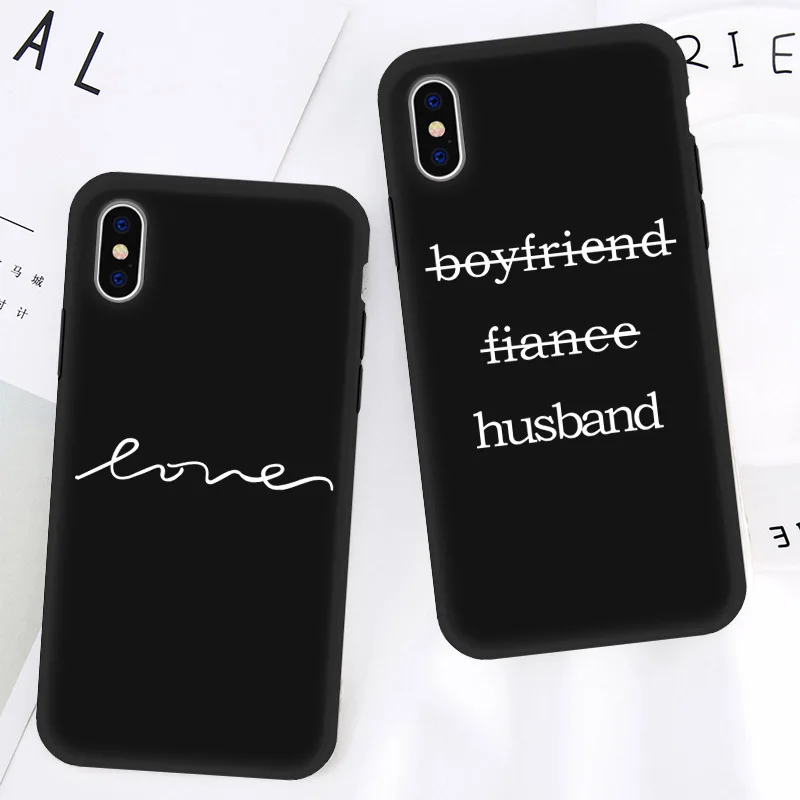 

DIFFRBEAUTYNew Pattern Simple Text Cute Husband Love Black Phone Case Coque For iPhoneX 8 7 6 Plus 5 5SE Soft TPU Black Silicone
