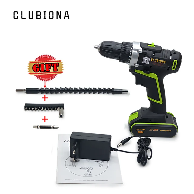 CLUBIONA-destornillador de batería de litio, potente y fiable, voltaje nominal de 20V, taladro eléctrico inalámbrico con un juego de regalo CLUBIONA-destornillador de batería de litio, potente y fiable, voltaje nominal de 20V, taladro eléctrico inalámbrico con un juego de regalo