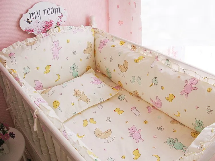 

Promotion! 6PCS Baby Cot bedding set Bumper Cover Bumper Filler and Sheet Baby Sleep (bumpers+sheet+pillow cover)