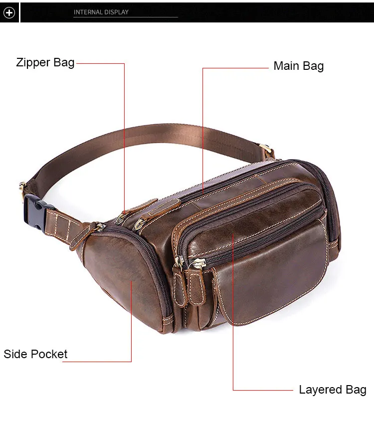 Genuine Leather Men Waist Bags Brand Large Capacity Outdoor Waist Baotou Layer Leather Man Pockets Messenger Bag C8355