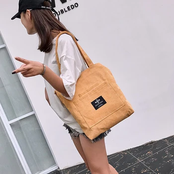 

Women Shopping Bags Ladies Corduroy+Cotton One Shoulder Bags Girls School Bags Women Big Capacity Beach Eco Folding Bag