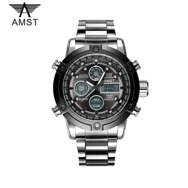 

15 colors brand AMST Leather sports Watch Army Military Calendar Men Outdoor Watches waterproof Multifunction Mens Quartz Watch