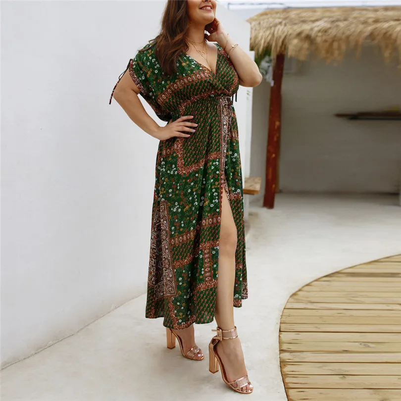 Women Summer Vintage vestidos Dress Sexy Women Flower Beach Party Short Sleeve V-Neck Floral Print Mini dress#4M21 (8)