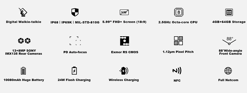 Глобальная версия Doogee S80 4G мобильный телефон стандарта LTE на ОС Android 8,1 5,99 "FHD Helio P23 Восьмиядерный 6 ГБ 6 4G B NFC 10080 мАч PTT OTG Смартфон