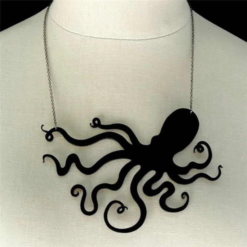 

Silver Plated Chain Black Pirates Octopus Pendant Bib Necklace Charm Clavicle Chokers For Women Jewelry Gift