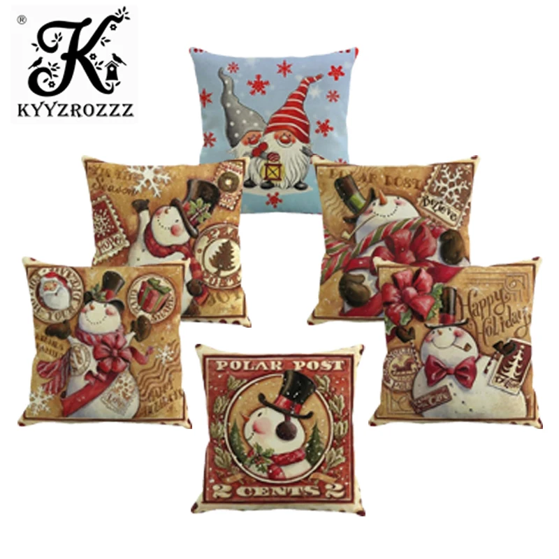 

Cotton Linen Cushion Cover Merry Christmas Santa Claus Home safa Decorative Pillows Cover Nordic Happy New Year Gift