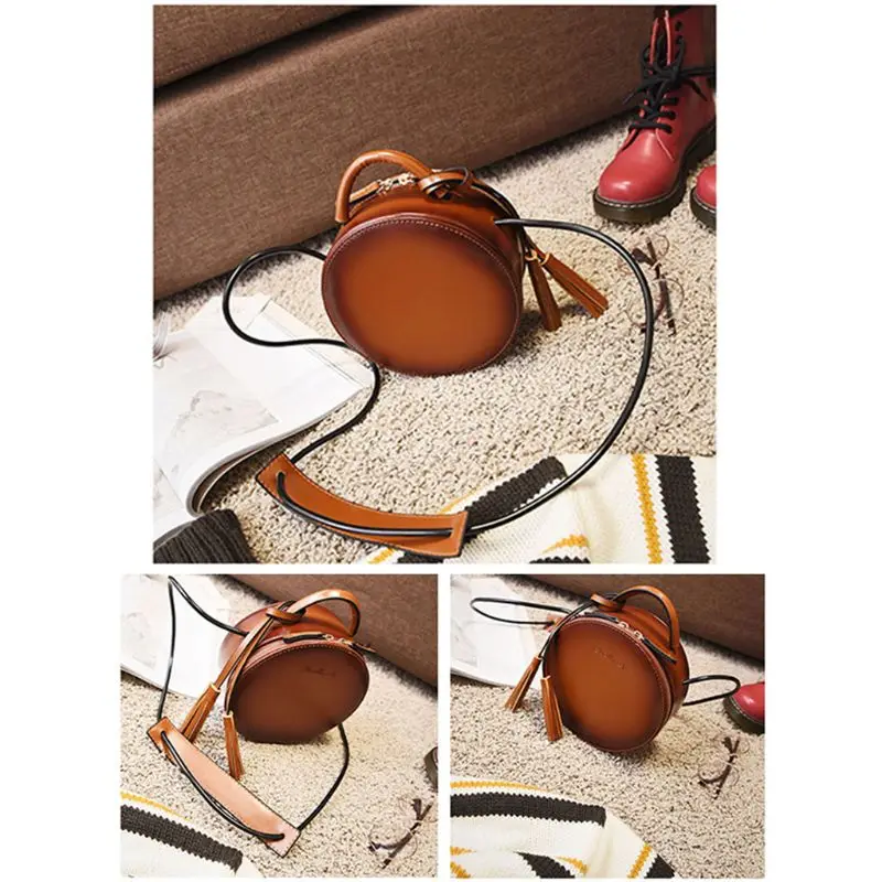 النساء السيدات خمر جولة Crossbody حقيبة كتف شرابة حمل رسول الجلود حقيبة يد
