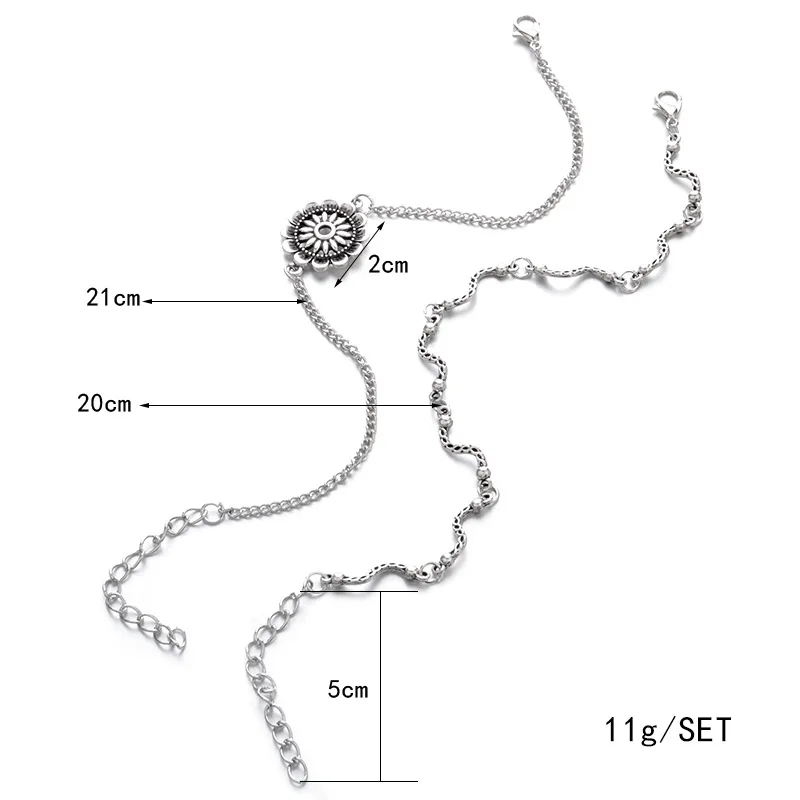 Sindlan 2 шт Серебряный Подсолнух Шарм лодыжки браслет ноги цепь набор ножных браслетов летние пляжные богемные женские сандалии на босую ногу ювелирные изделия