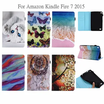 

Cute Printings Flip PU Leather Case Stand Cover for Amazon Kindle Fire 7 2015 Version 7 Inch Tablet Cover for Kindle 7 2015