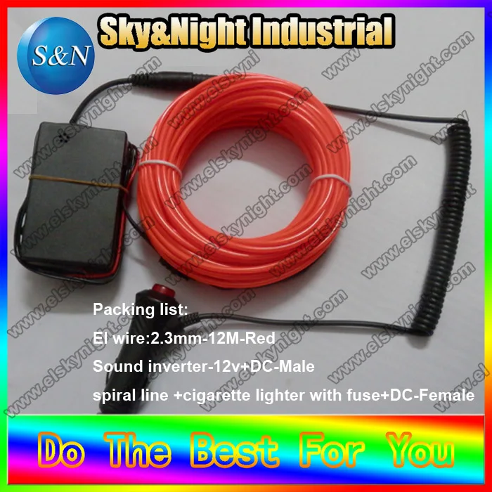 Неоновый свет el провода 2.3mm-12M-Red+ Sound инвертор 12 В