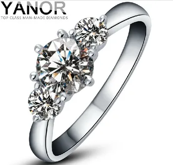 

Luxury Three Stone 2 Carat Real Moissanite Engagement Ring Solid 14K White Gold Wedding Anniversary Day Best Birthday Gift