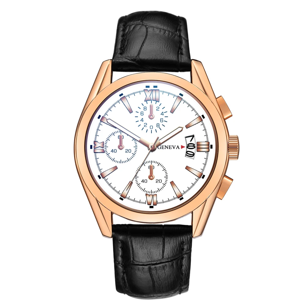 

New Men Fashion Classic Quartz Wristwatches Leather black men's Wrist Watch Complete Calendar Watches Clock Relogio
