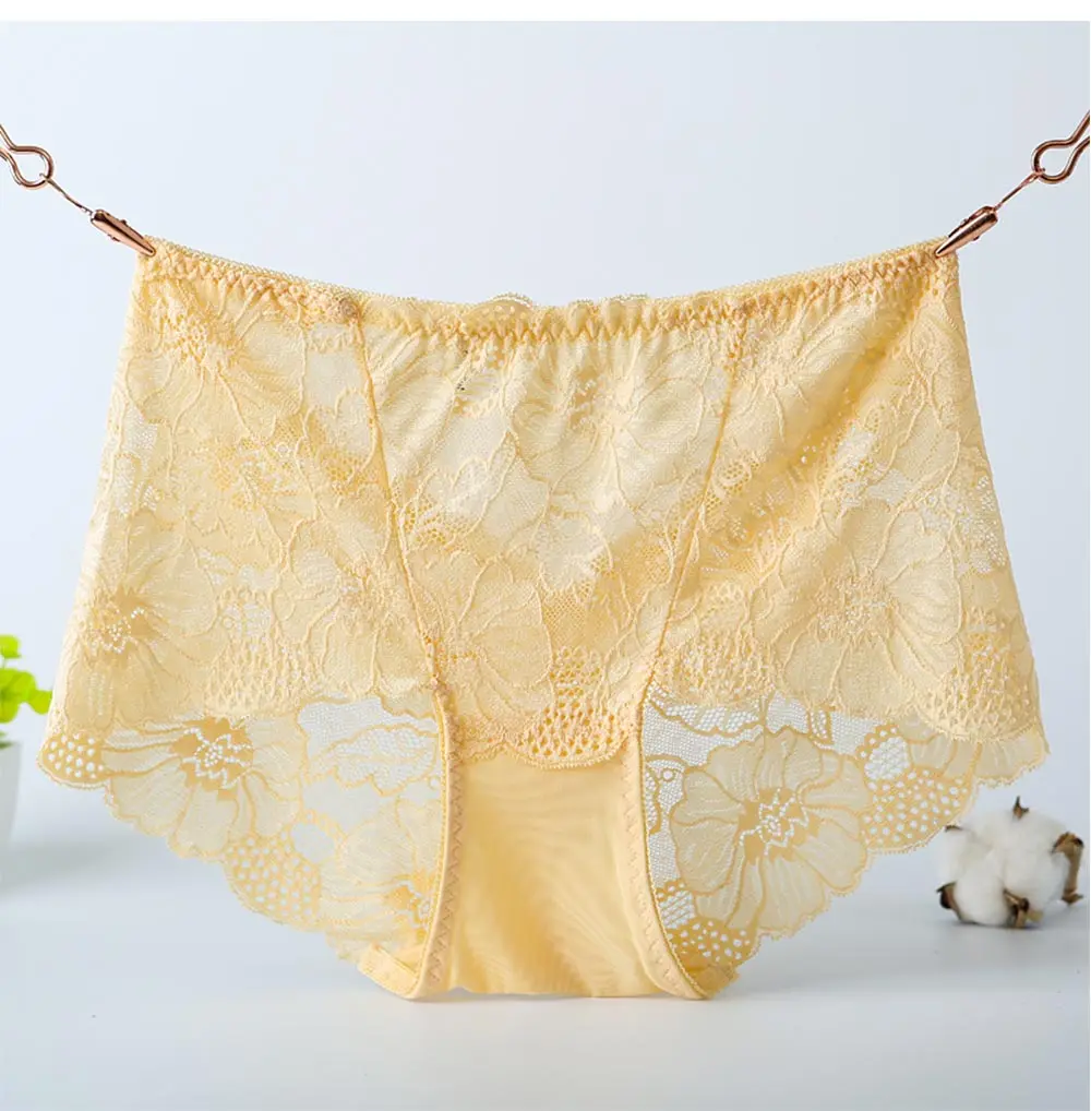 Big Size Underwear Women Panties Sexy Lace Briefs Transparent Seamless Lingerie Cotton Hollow Out High-Rise For Weight 100KG MM