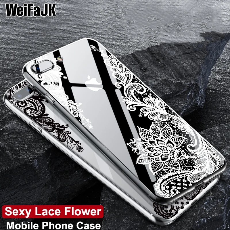 

WeiFaJK Luxury Silicone Case For iPhone 6 6s 5s For iPhone 7 Cases Lace Flower Soft TPU Cover For iPhone 6 6s 7 8 Plus X Case
