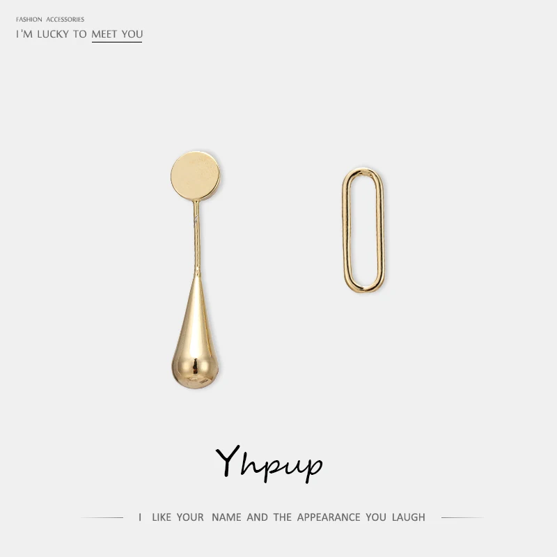

Yhpup Trendy Simple Design Metal Asymmetry Stud Earrings Copper Hollow Geometric Brincos Vintage S925 Jewelry for Female Office