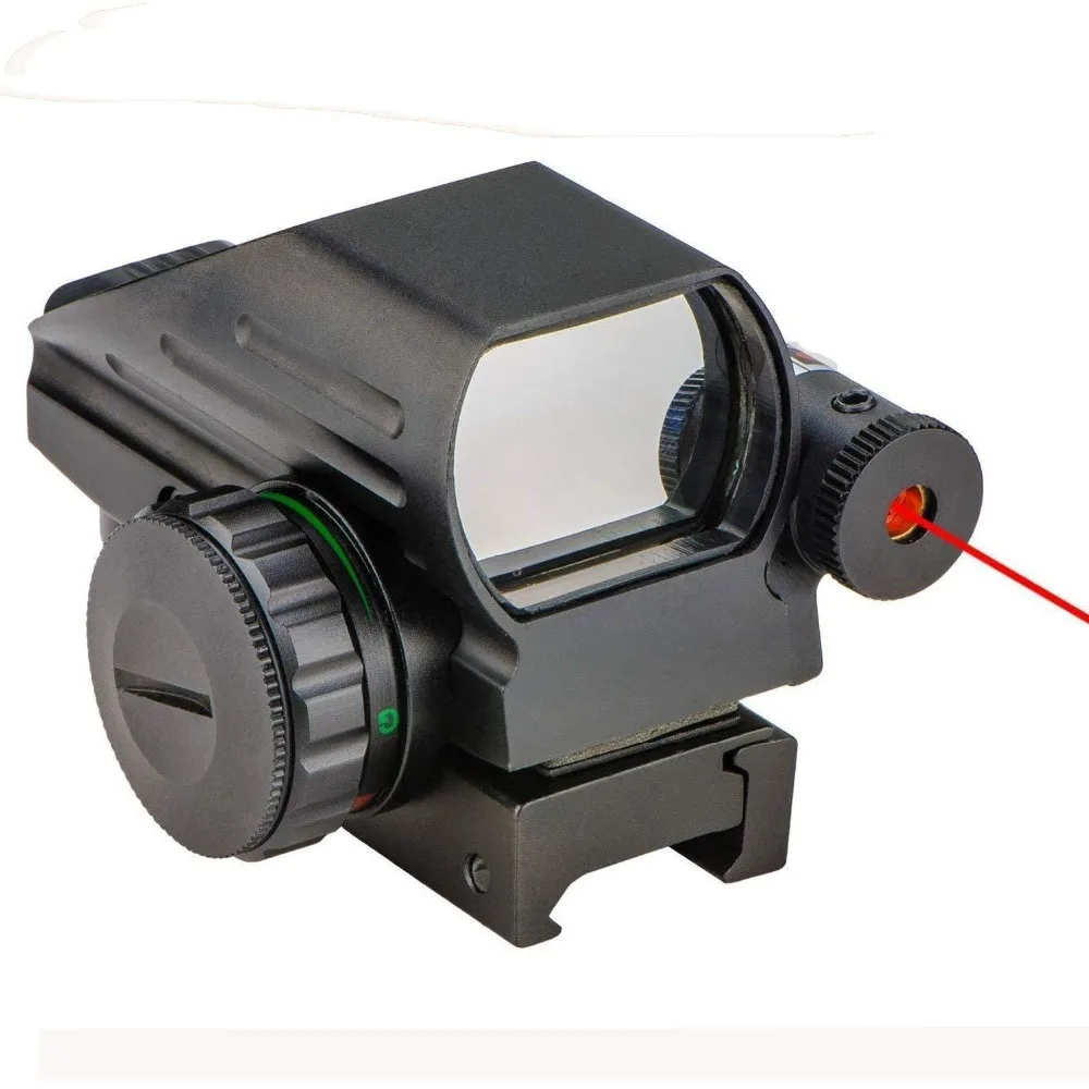 AR 15 M4 tactical airsoft 4 reticle 1x22 green red dot scope reflex sight with red laser sight fits 20mm rail for hunting rifle (5)