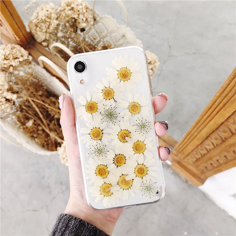 

DISCASE Dried Real Flower Cases For iPhone XS Max XR Case Handmade Clear Soft Back Cover For iPhone 7Plus 6S 6 8 X Phone Case