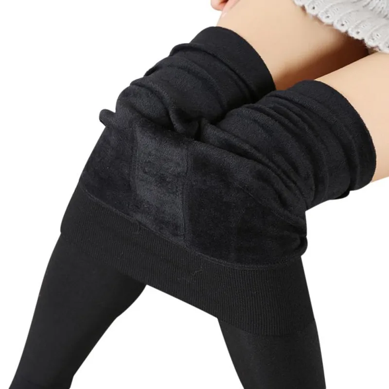 150d Microfiber Women Warm Thick Fleece Fur Lined Thermal Leggings Girl S Solid Black Stretch
