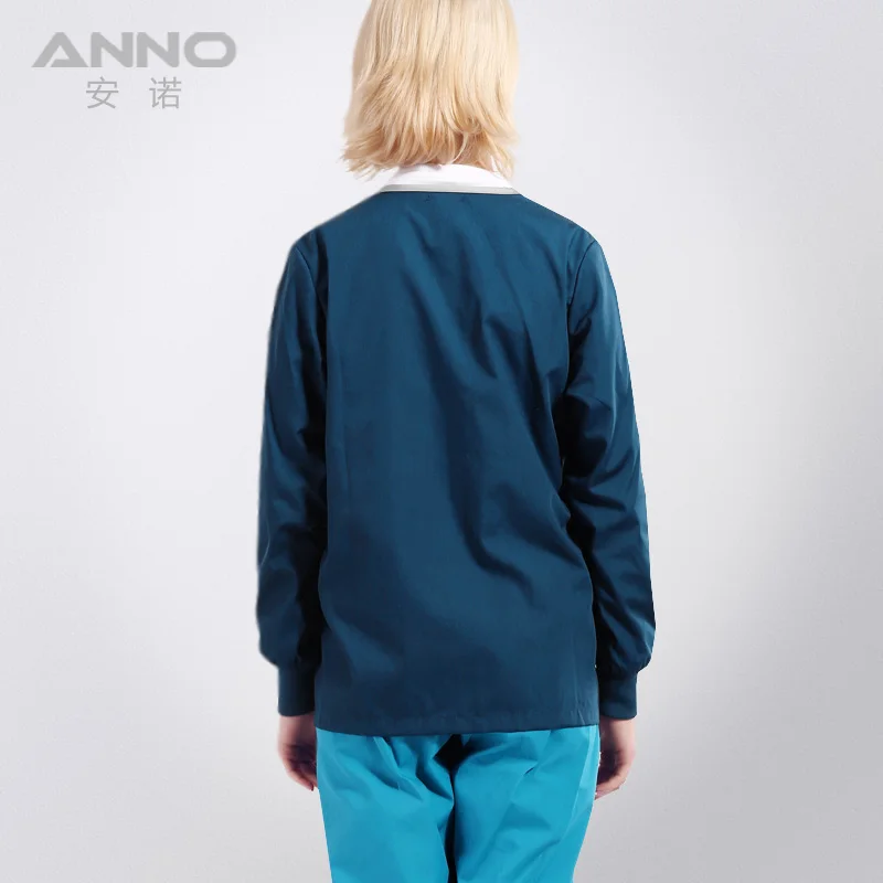 Outcoat синяя медицинская куртка скрабы с длинным рукавом из двери больницы одежда Хлопок/полиэстер униформа для ухода хирургическая ткань