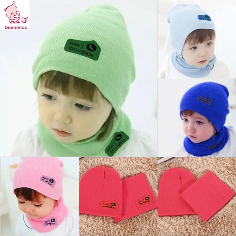 

2Pcs/Set Baby Boys Girls Warm Beanie Hat Candy Color Spring Autumn Winter Toddler Children Hedging Crochet Hats+Scarf