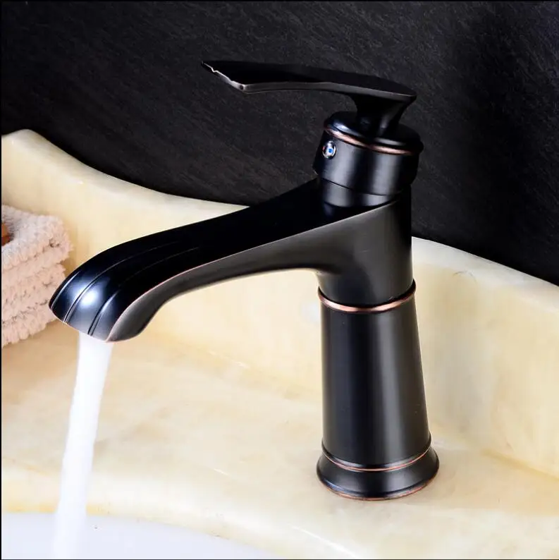 

Basin Faucets Black Oil Brushed Copper Bathroom Faucet Mixer Vintage Hot Cold Cock Wash Basin Mixer Tap Sink Single Handle Crane