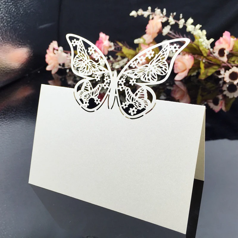 10 Colors 50pcs Butterfly Laser Cut Table Name Place Cards Favor Table Name Message Setting Card Wedding Birthday Party Supplies (7)