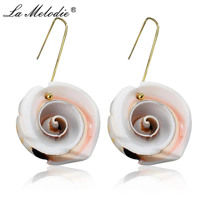 

New Simple Geometric Nature Shell Conch Drop Earrings For Women Metal Hooks Whorl Dangle Earring For Female Summer Beach Jewelry