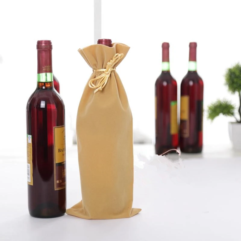 Buy Velvet Drawstring Wine Bottle Bags Gold 20pcs