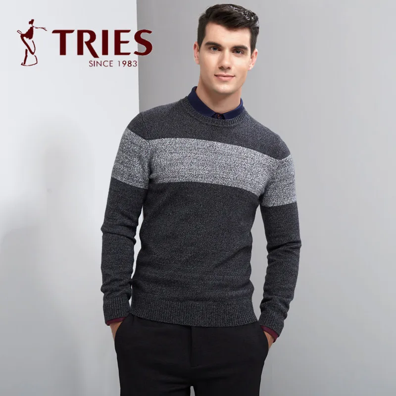 Tries Brand Mens Sweaters Casual Business Patchwork Sweater O Neck ...
