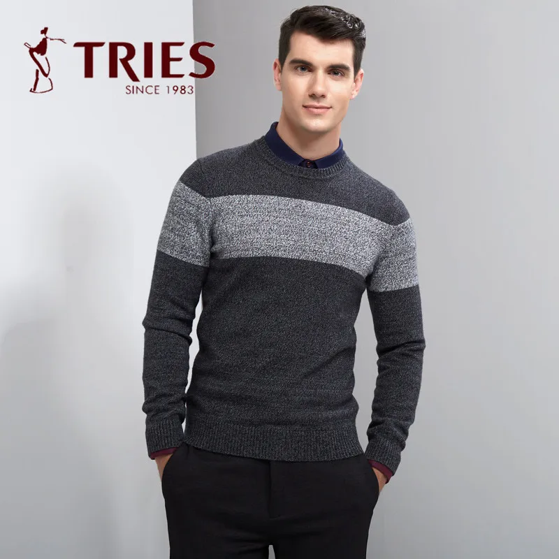 Tries Brand Mens Sweaters Casual Business Patchwork Sweater O Neck