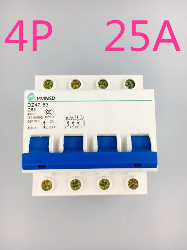 

DZ47 4P 25A Circuit breaker AC MCB safety breaker C Type C45 4 Poles