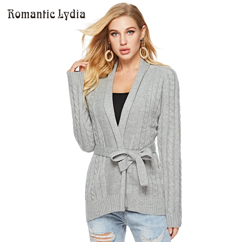 Women Cardigan Tops Sweater Winter Tops With Belt Wrap Belted Slim