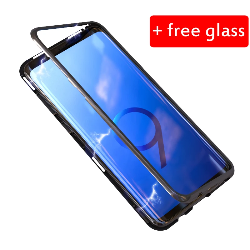 Magnetic Adsorption Flip Phone Case for Samsung Galaxy S7 Edge S9 S8 Plus Note 8 Luxury Magnet Metal Tempered Glass Cover |