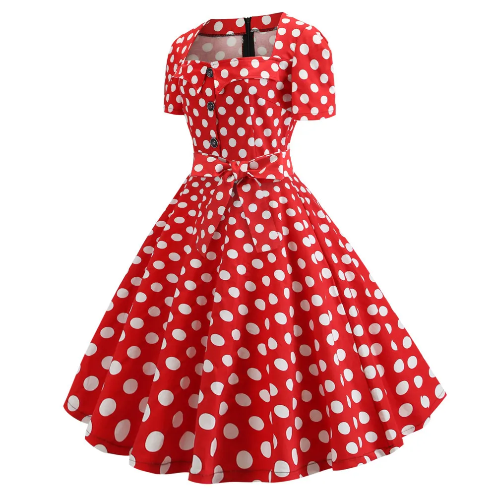 Женские летние платья, элегантное Ретро винтажное платье 50s 60s Robe Rockabilly Swing Pinup, офисное платье в горошек, Повседневные Вечерние платья красного цвета