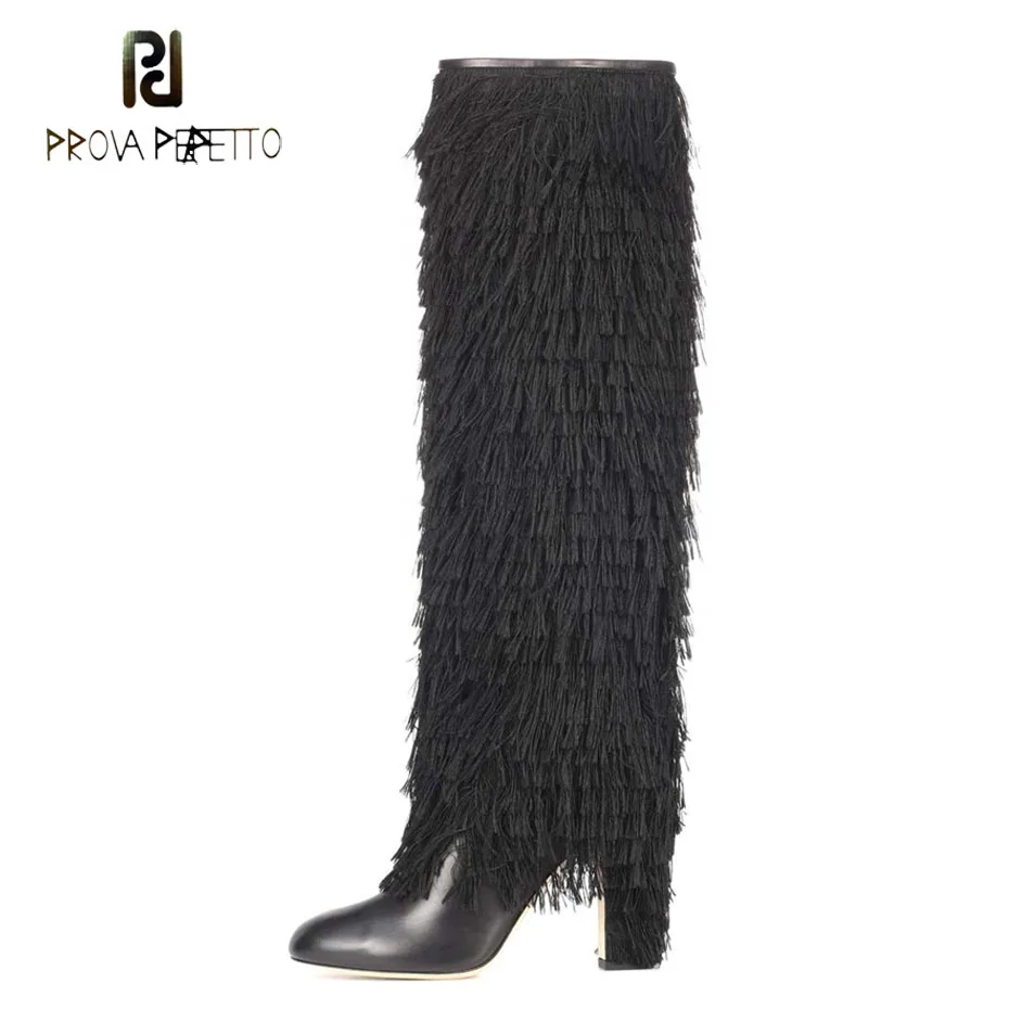 fringe high heel boots