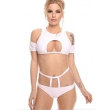 Бюстгальтер с мягкими чашечками Бинт Купальник женский сексуальный пуш-ап бикини набор последний стиль полые с открытыми плечами белое бикини купальник