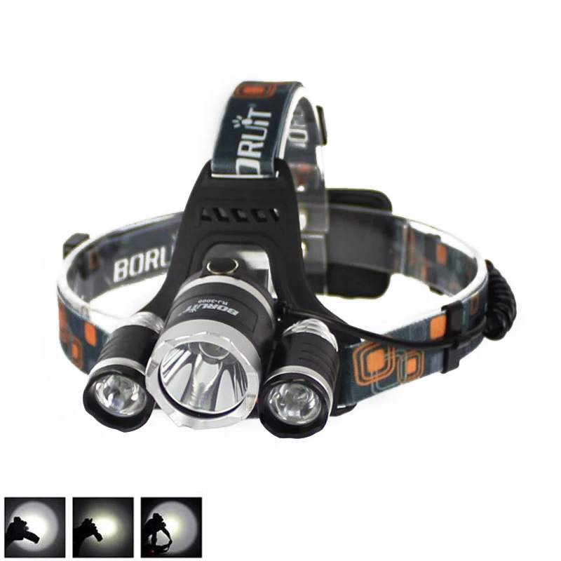 BORUIT 8000Lm 3X XM L T6 + 2R5 LED 18650 налобный фонарь на голову зарядное устройство переменного