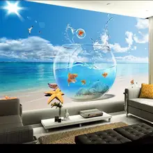 Пользовательские 3d росписи 3D нетканые обои с видом на море гостиная диван спальня телевизор бар фон Рыбы Аквариум Обои фреска