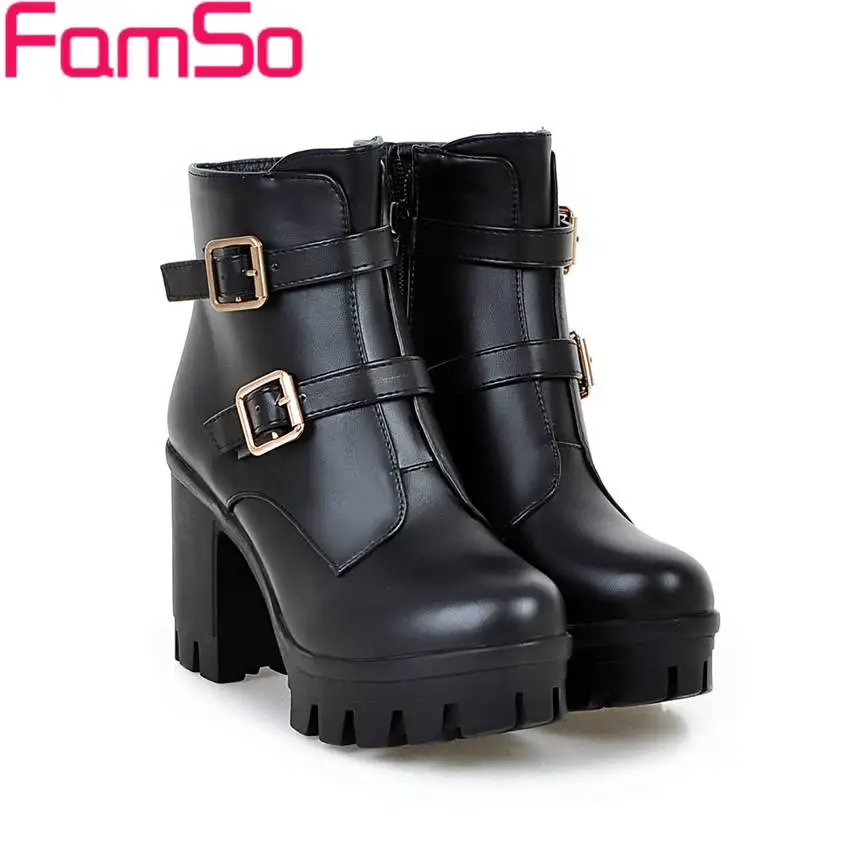 

Plus Size 34-43 2017 New Arrival Women Boots Black White High heels Autumn Martin Boots Waterproof Casual Riding Boots ZWB4220