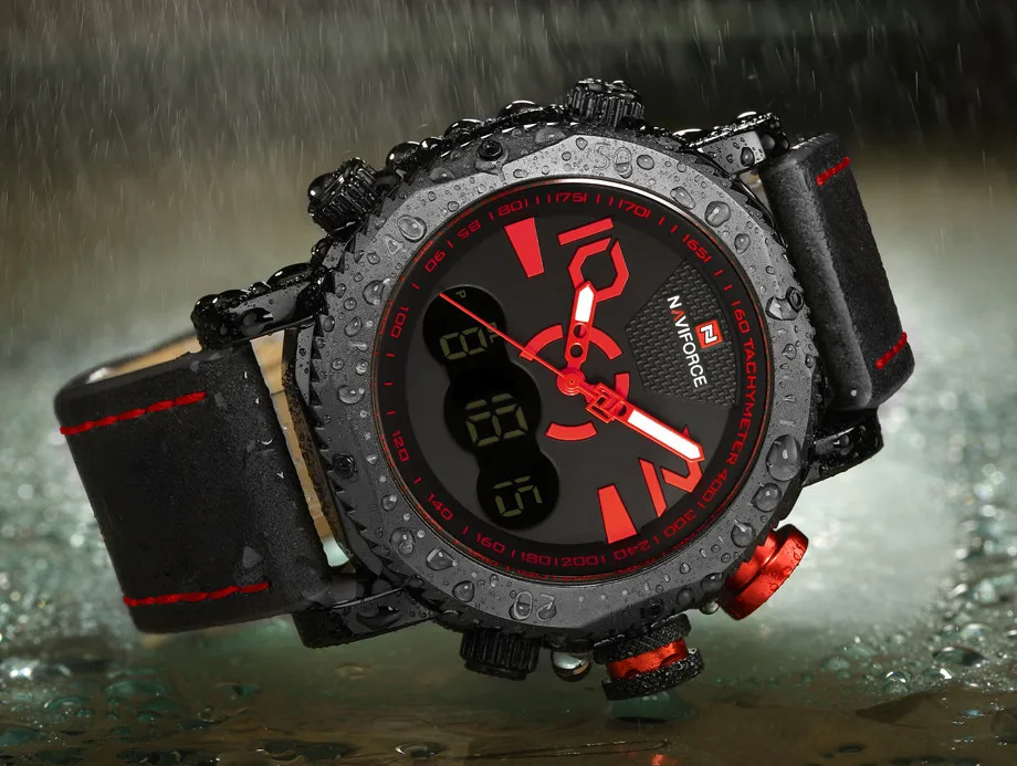 NAVIFORCE брендовые водонепроницаемые мужские кожаные спортивные военные часы с двойным временем Кварцевые аналоговые наручные часы Мужские часы Relogio Masculino